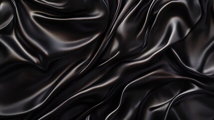 Fototapeta premium Black satin fabric texture background with smooth waves and luxurious folds for design, fashion, textile industry, and elegant home decor projects.