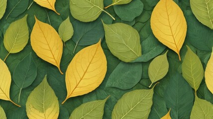Vibrant Autumn Leaves Green and Gold Foliage Texture Background