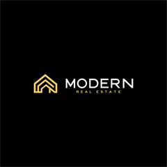 Minimalist Modern Logo Design for Real Estate Company with Gold House Icon