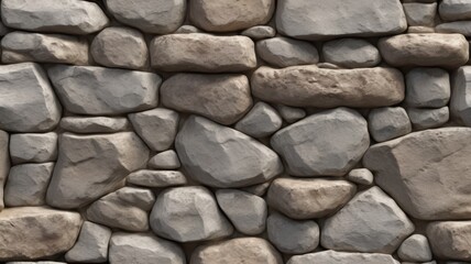 Fototapeta premium Seamless Gray and Beige Stone Wall Texture Rough Irregular Cobblestone Background