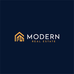 Minimalist Modern Logo Design for Real Estate Company with Gold House Icon