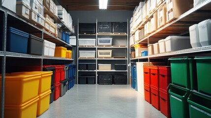 Organized Storage Space with Colorful Plastic Bins