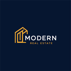 Minimalist Modern Logo Design for Real Estate Company with Gold House Icon