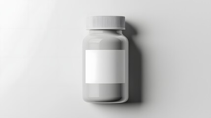 Minimalist Pharmaceutical Pill Bottle with Blank White Label on White Background