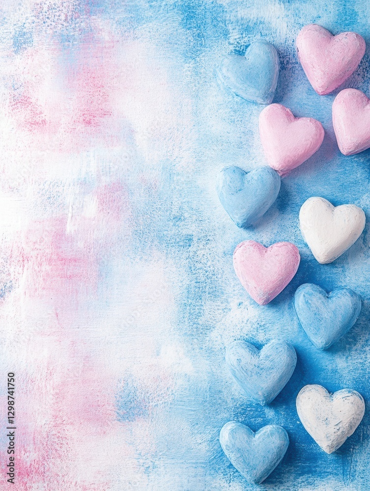 Poster colorful hearts arranged on a pastel background create a cheerful and festive atmosphere for celebra