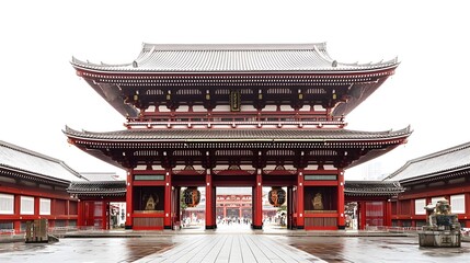 Fototapeta premium Stunning Traditional Asakusa Temple with Iconic Pagoda and Iconic Red Torii Gate