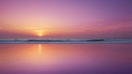 Fototapeta premium Serene Ocean Sunset Pink and Purple Sky Tranquil Waves Beach Calm