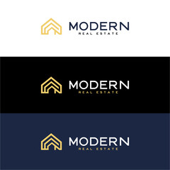 Minimalist Modern Logo Design for Real Estate Company with Gold House Icon