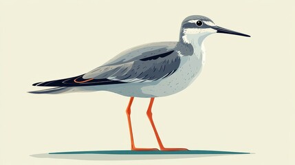 Obraz premium Illustration of a Grey and White Shorebird with Long Red Legs Standing Gracefully on a Flat Surface Against a Minimalist Light Background