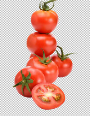 Tomatoes, Fresh Red Tomatoes with Water Droplets and Green Stems on transparent background, png, psd
