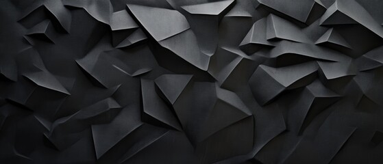 Fototapeta premium Abstract textured background of crumpled black paper resembling modern art, dark design, and contemporary wallpaper for graphic design and artistic projects.