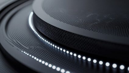 Circular layers with embedded LED highlights create a visually striking effect, showcasing contemporary aesthetics and technology