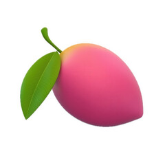 Vibrant Pink Mango with Leaf on White Background