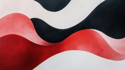 Naklejka premium Abstract painting with flowing waves of red, black, and white colors, contemporary art for modern home decor, vibrant design, wall background texture.