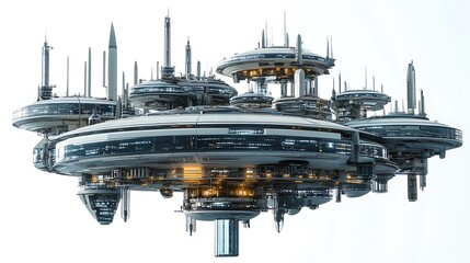 Futuristic floating structure in a natural field white background concept for future technology