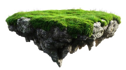 Floating green field natural landscape white background future concept isolated viewpoint