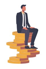 Businessman sitting on coins