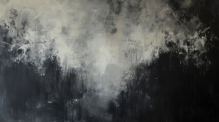 Fototapeta premium Abstract monochrome wall art painting with textured layers of black, white, and gray suitable for modern interior design decoration and artistic inspiration.