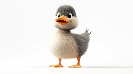 Cute cartoon duckling on white background
