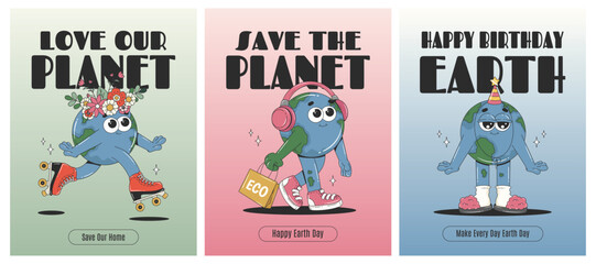 Earth day illustration set. Save the Earth. Vector template for card, poster, banner, flyer. 