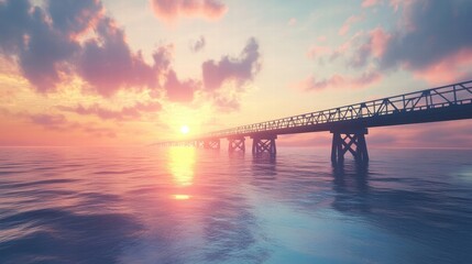 serene sunset over ocean pier