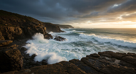 waves crashing on rocks