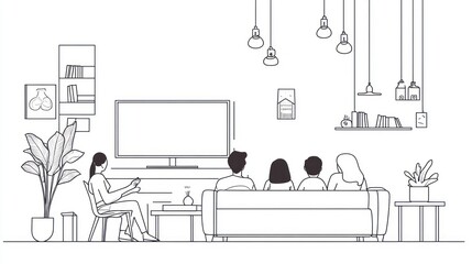 Family Watching TV, Modern Living Room