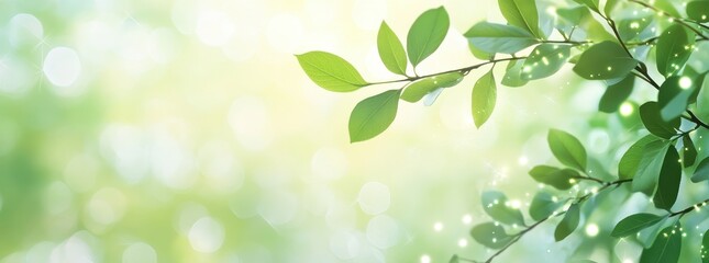 Lush Greenery with Soft Bokeh Background and Gentle Sunlight Shining Through Fresh Leaves in a Tranquil Natural Setting