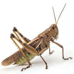 Ultra-Detailed Macro Photography of a Locust: Powerful Legs, Wings, and Intricate Body Details on Pure White Background
