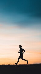 runner silhouette slow motion pastel blue sky