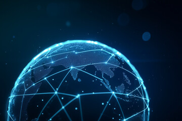 A digital globe illustrating interconnected networks and data flow across the world.