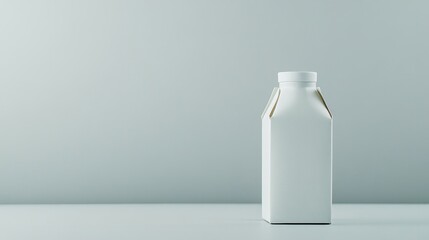 White blank carton bottle on a table against a light grey background.