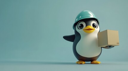 Obraz premium Cute Penguin Delivery Worker
