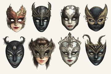 Naklejka premium Mardi Gras Carnival – Colorful Masks, Costumes, and Festive Celebration Full of Joy and Tradition