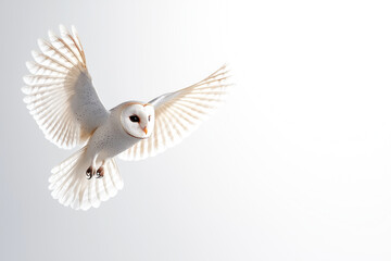 Obraz premium A majestic owl gracefully flying through a serene, soft background.