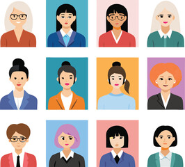 People Icons Set. Team Concept. Diverse business men and women avatar icons. Vector illustration of flat design people characters.