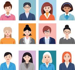 People Icons Set. Team Concept. Diverse business men and women avatar icons. Vector illustration of flat design people characters.