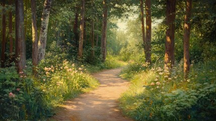 Fototapeta premium sunlit forest path