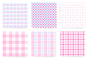 Pastel Pink and Blue Gingham Checkered Pattern Set for Cute and Minimalist Designs
