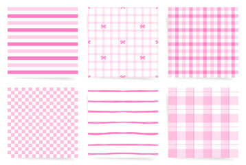 Cute Pink Gingham and Striped Pattern Set with Bows for Feminine and Playful Designs
