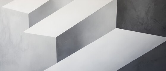 Abstract geometric white stairs leading up with minimalist design and subtle shadows, suitable for modern architecture and contemporary art backgrounds.