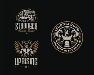 Vintage badge fitness stronger gym logo template for sport business