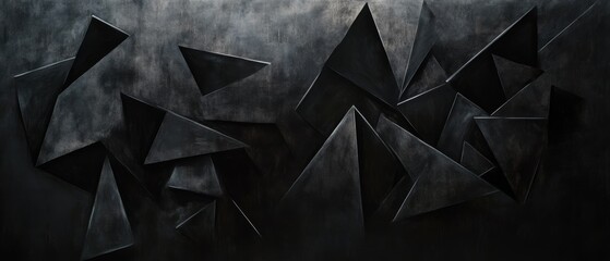 Fototapeta premium Abstract geometric shapes in dark color palette creating modern art background design for website, brochure, or advertising creativity and innovation concept.