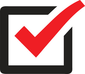 Red checkmark in box. Vector illustration
