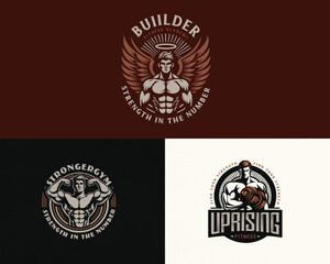 Fototapeta premium Vintage badge fitness stronger gym logo template for sport business