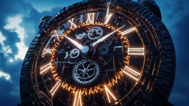 Giant Clockwork Timepiece Under a Stormy Sky
