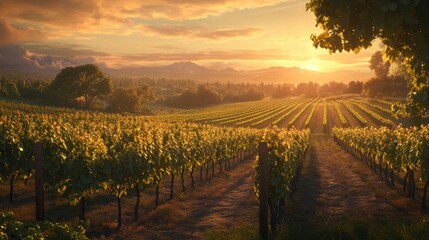 Fototapeta premium vineyard sunset landscape