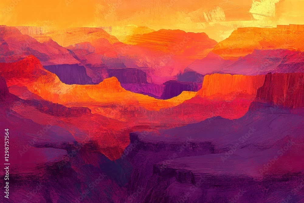 Poster majestic sunset over layered rock formations in the canyon creating a vibrant color display in the s