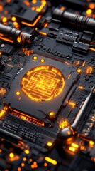 Fototapeta premium Futuristic Circuit Board with Glow Tech Lab Digital Artwork High-Tech Environment Macro View Innovation Concept