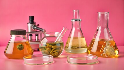  Medicine, chemistry, biology. Art illustration background. Generative AI.